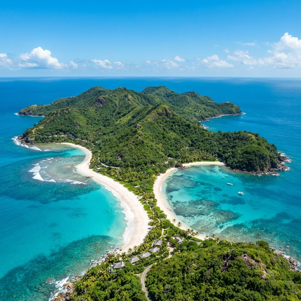 Aerial view of a tropical island in The Bahamas